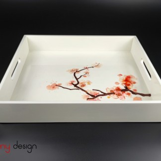 White rectangle lacquer tray hand-painted with peach blossom 30*36 cm